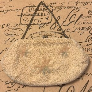 Richere Vintage Elegant Cream Hand-Beaded Women's Clutch Bag Wristlet & Mirror